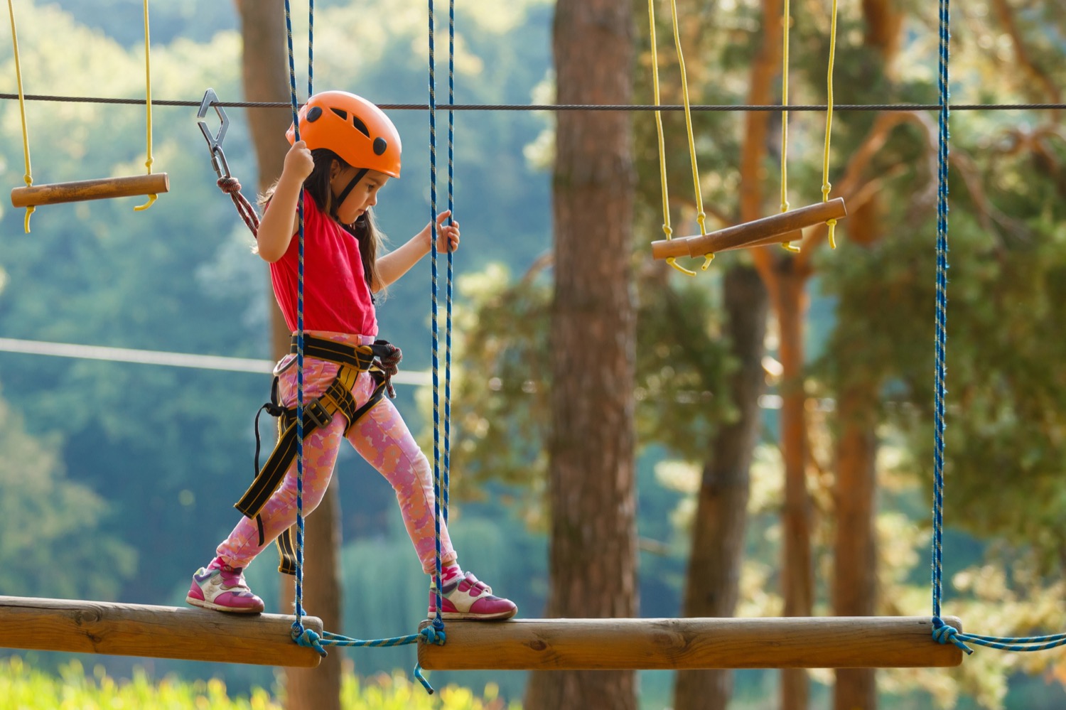 Very young girl on ropes course