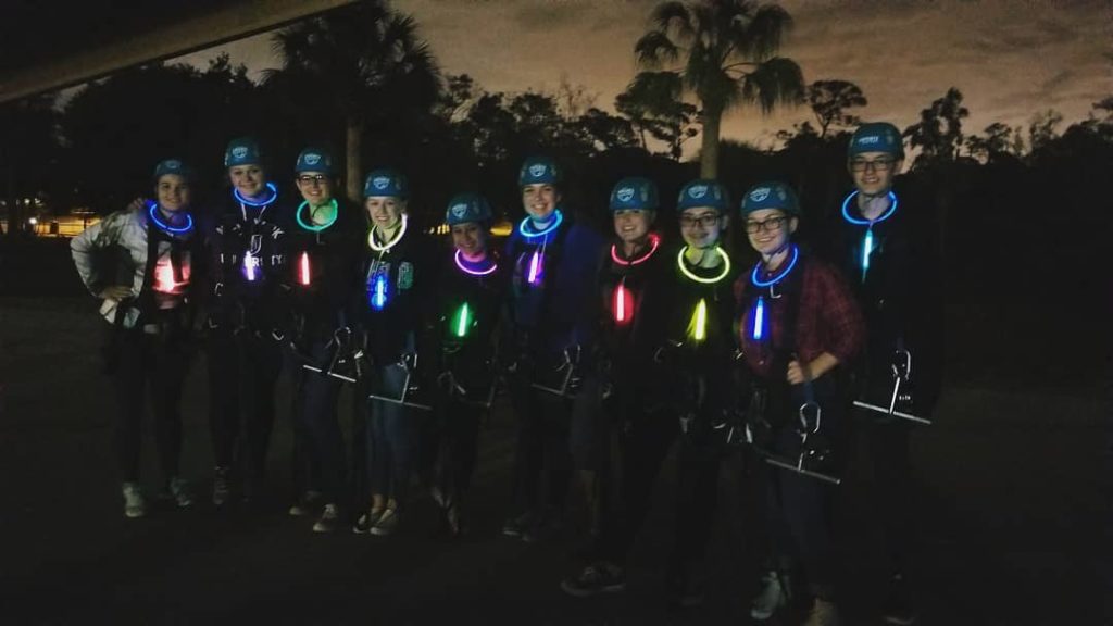 Group getting ready for a moonlight canopy tour at Empower Adventures